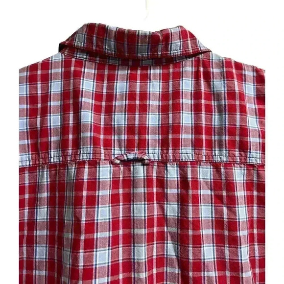 Bugle Boy Vintage Men's Large Plaid Denim Pocket Hawaiian Flowers Shirt 90s - Picture 8 of 9